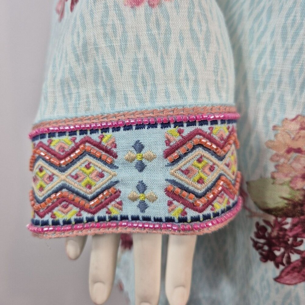 John Mark Women's Size S Floral Print Embroidered and Beaded Tunic Blue Pink 53 - Picture 7 of 14